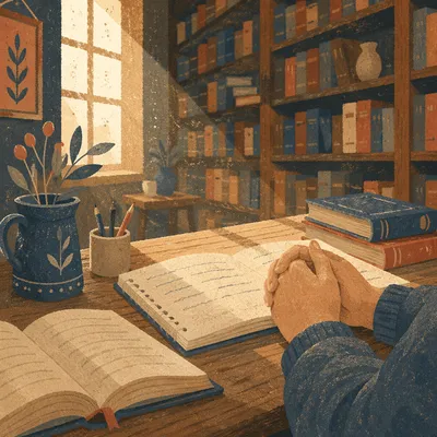 Quiet Library Study with Warm Afternoon Light