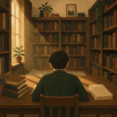 Quiet Library Study with Warm Afternoon Light