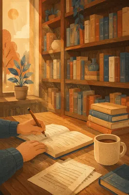 Quiet Library Study Table at Sunset