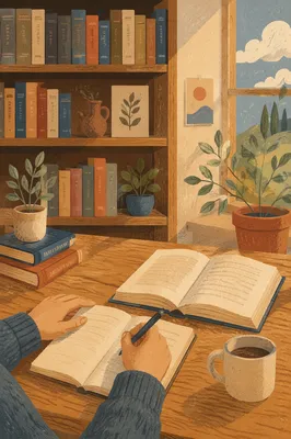 Quiet Library Study Table with Books