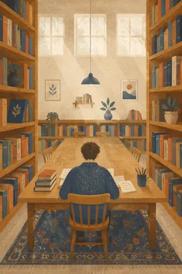 Quiet Library Study Among Wooden Shelves