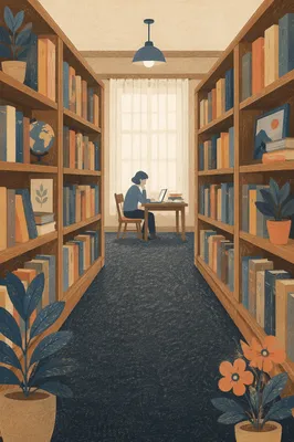 Quiet Library Aisle Study Scene