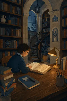 Quiet Historic Library Study Desk