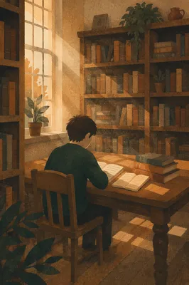 Quiet Student Study in Old Library