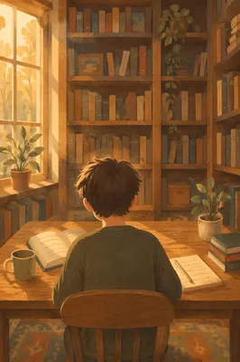 Quiet Library Study in Warm Afternoon Light