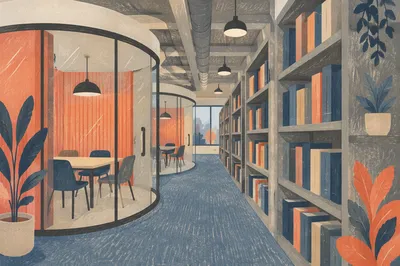 Quiet Modern Library Study Shelves