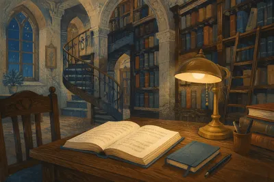 Quiet Historic Library Study Desk