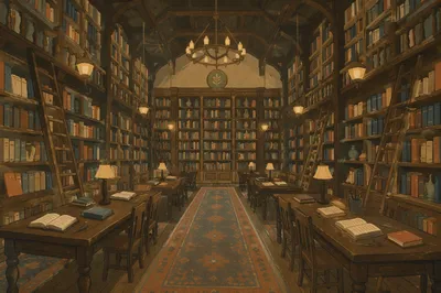 Quiet Grand Library Study Room