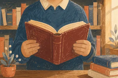 Quiet Library Study with Open Book