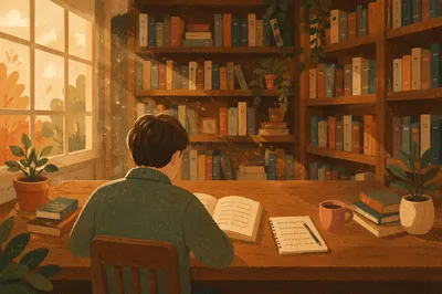 Quiet Library Study With Warm Afternoon Light
