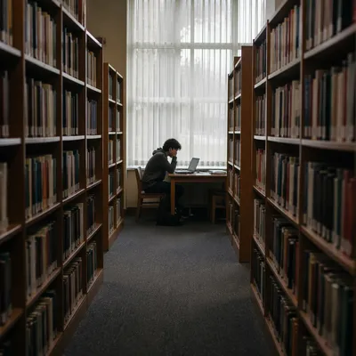 Quiet Library Aisle Study Scene