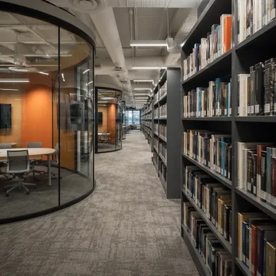 Quiet Modern Library Study Shelves