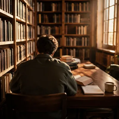 Quiet Library Study in Warm Afternoon Light