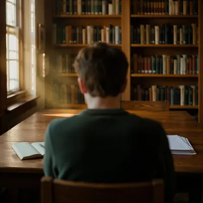 Quiet Library Study in Warm Afternoon Light