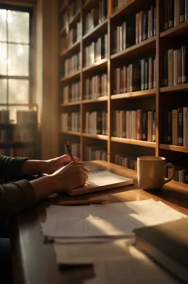 Quiet Library Study Scene with Warm Light