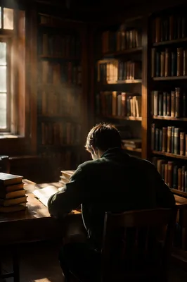 Quiet Library Study in Golden Afternoon Light