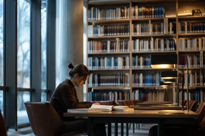 Quiet Contemporary Library Study Scene