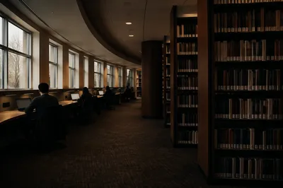 Quiet Library Study Area with Warm Light