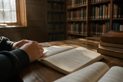 Quiet Study Moment in Old Library