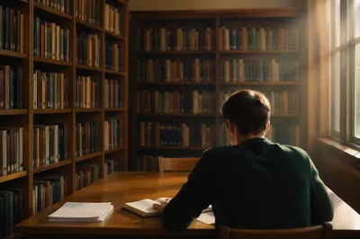 Quiet Library Study with Warm Afternoon Light