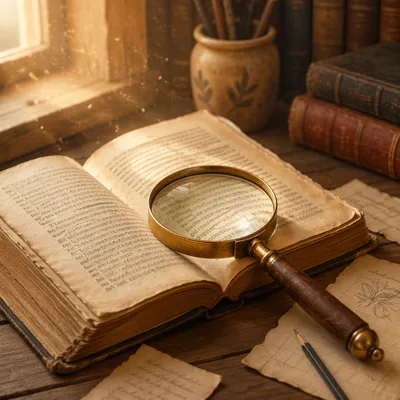Magnifying Glass on Antique Study Pages