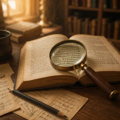 Magnifying Glass on Aged Book Pages