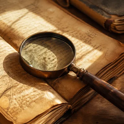 Magnifying Glass on Aged Book Pages