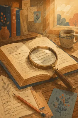 Magnifying Glass on Vintage Book Pages