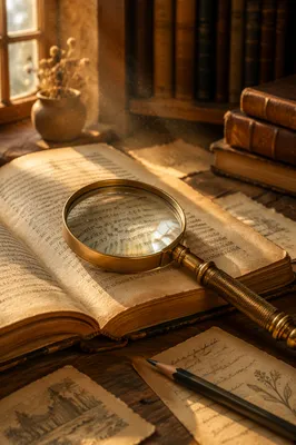 Magnifying Glass on Antique Book Pages