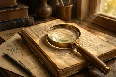 Magnifying Glass on Antique Book Pages