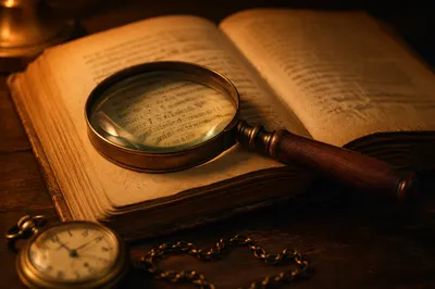 Vintage Magnifying Glass on Open Book