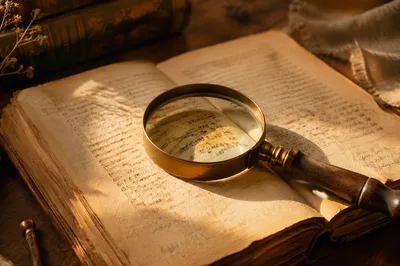 Magnifying Glass on Aged Book Pages