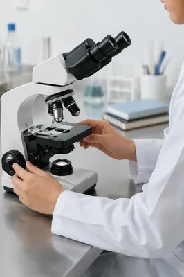 Close-Up Microscope in Bright Science Lab