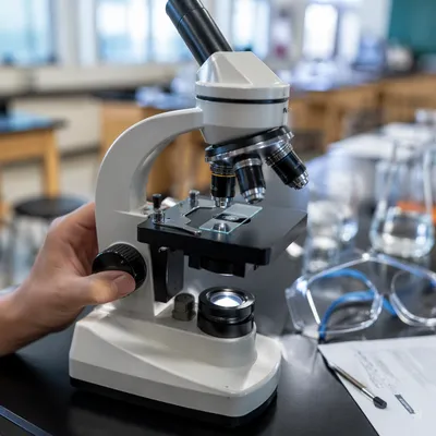 Close-Up Microscope in Science Classroom Lab