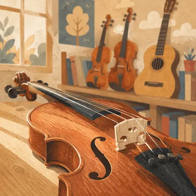 Warm Music Classroom Violin Shelf Scene