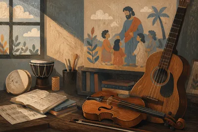 Violin and Guitar in Music Classroom