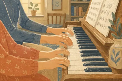 Calm Piano Lesson Hands on Keys