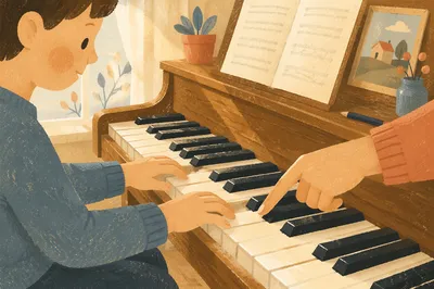 Warm Piano Lesson Hands on Keys
