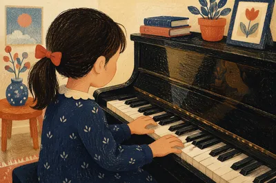 Young Student Practicing Piano Lesson