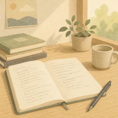 Open Notebook with Study Notes and Pen