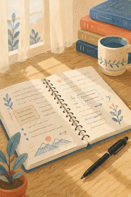 Sunlit Open Notebook on Study Desk