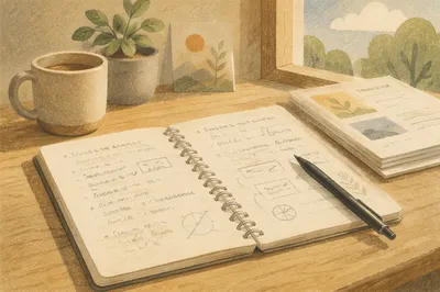 Sunlit Study Notebook with Handwritten Notes