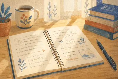 Sunlit Open Notebook on Study Desk
