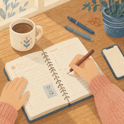 Calm Handwriting Study Desk with Notebook
