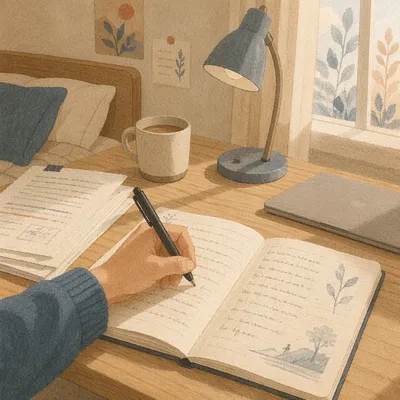 Quiet Handwriting Study Desk Morning Scene
