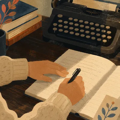 Warm Evening Study Desk With Handwriting