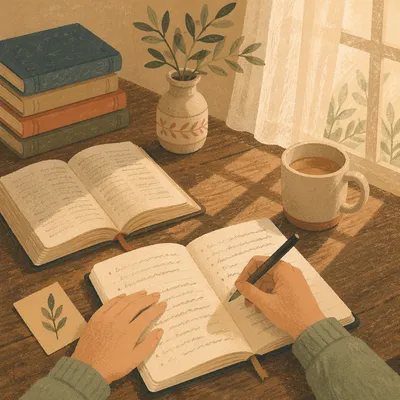 Student Writing at Morning Study Desk
