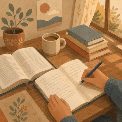 Prayerful Study Desk With Notebook and Pen