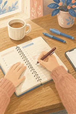 Calm Handwriting Study Desk with Notebook