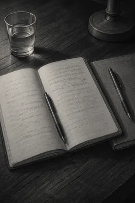 Moody Late Night Study Desk with Notebook